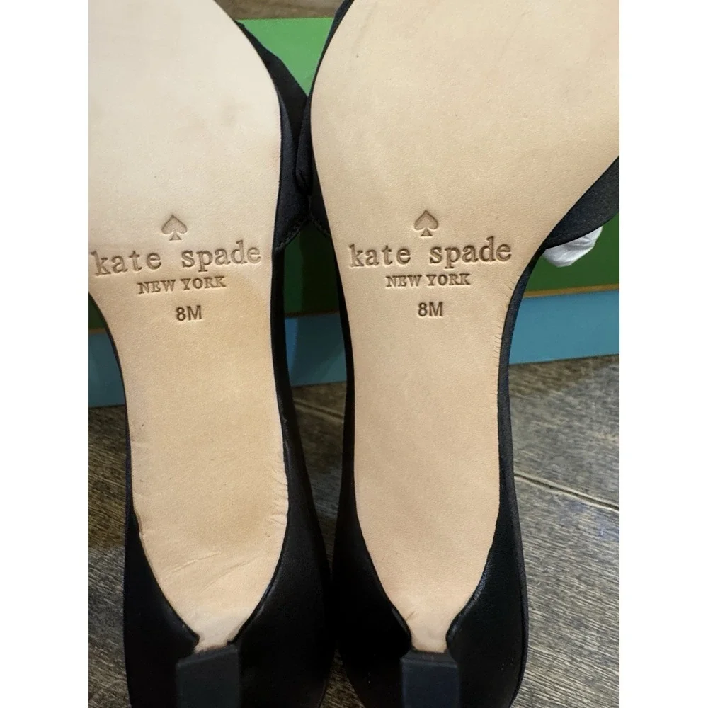 Kate Spade‎ New York BLACK GLITTER Women's Dahlia Kitten Heels Size 8 Satin